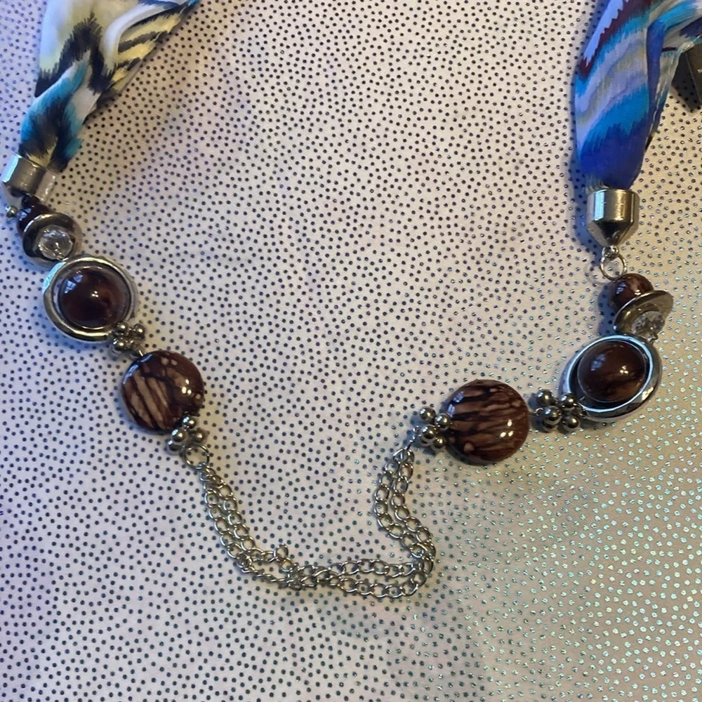 Jewel Touch Multicolor Girls Stylish Printed Scarf with Necklace pendant Scarves